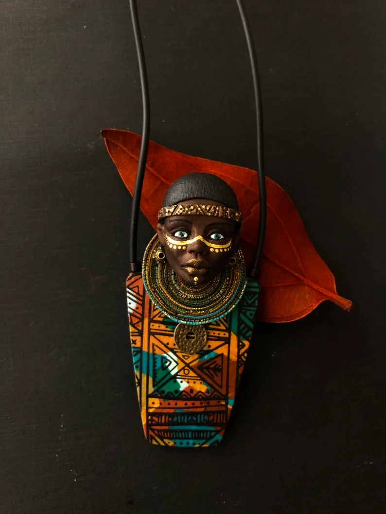 African Style Polymer Clay Statement Necklace
