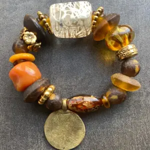 Krobo Beaded Bracelet with Brass Pendant
